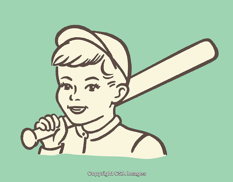 Vintage Illustration of a Boy Holding a Baseball Bat on Green Background