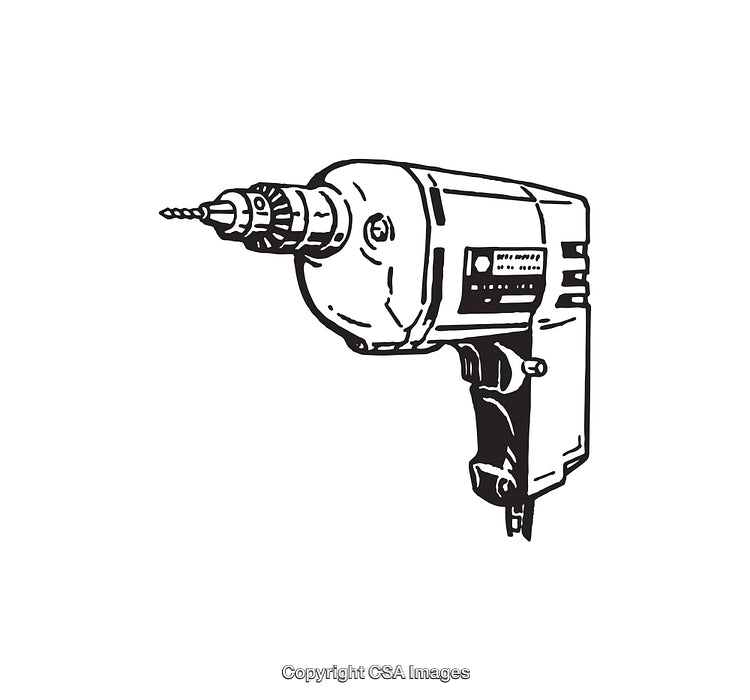 Detailed Black and White Illustration of a Handheld Electric Drill Design