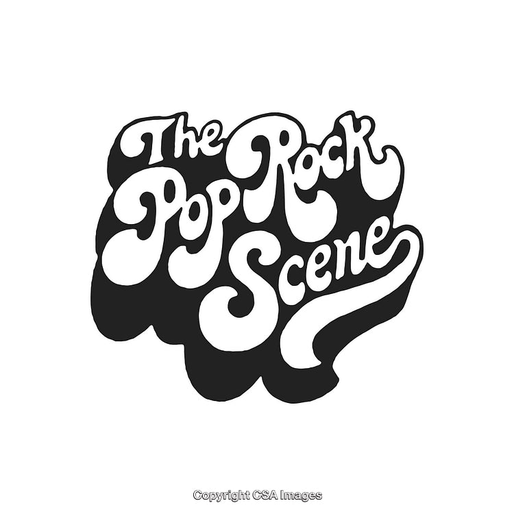 Retro Typography Design Featuring Pop Rock Music Scene Theme in Black Ink Art Style