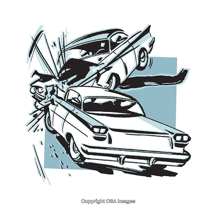 Vintage Style Illustration of a Dramatic Car Collision Scene