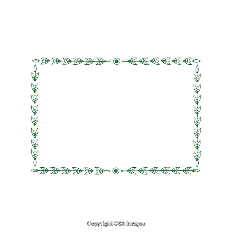 Green Leaf Border Ornament for Card Design and Decoration on White Background
