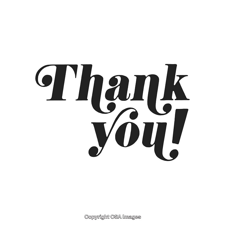 Elegant Thank You Message in Decorative Black Typeface on White Background