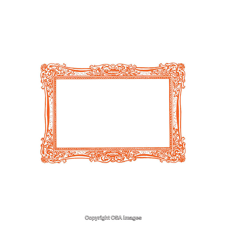 Ornate Decorative Frame with Vintage-Style Orange Design on White Background
