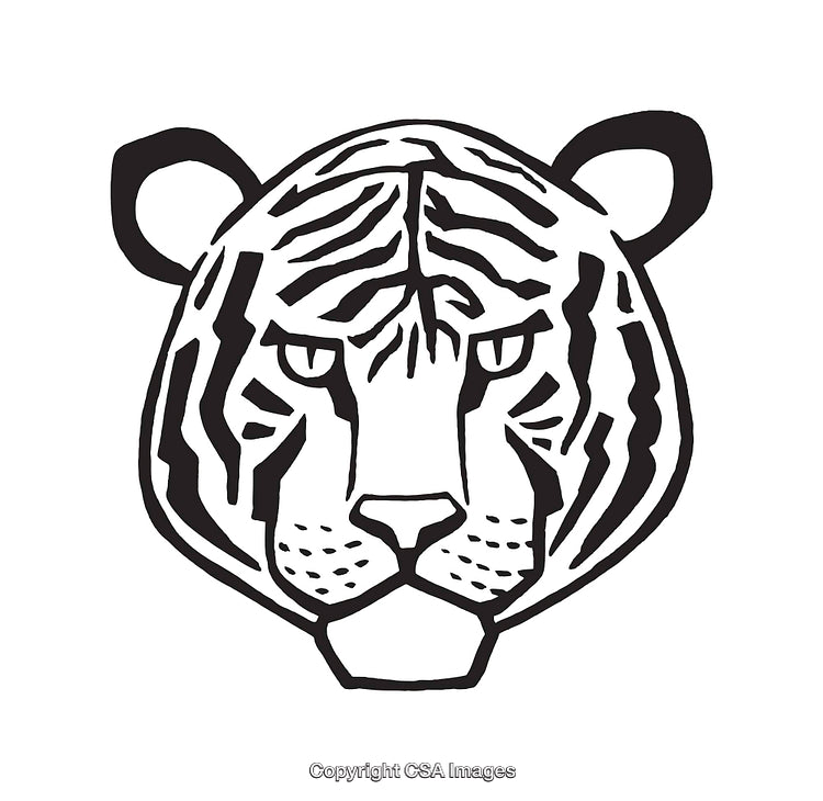 Black and White Line Art Illustration of a Tiger Head in Profile