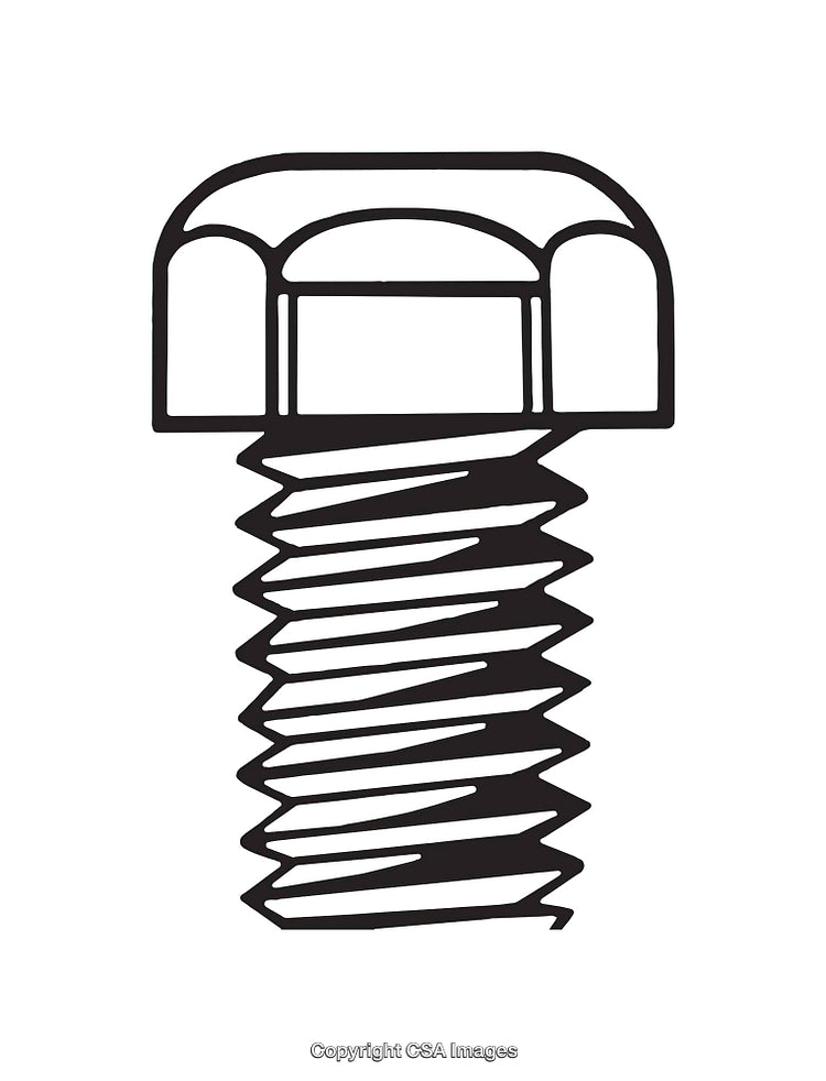 Black and White Line Art Illustration of a Screw Fastener