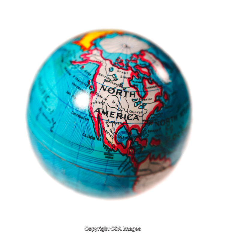 Small Globe Map Focused on North America With Blue Ocean Background