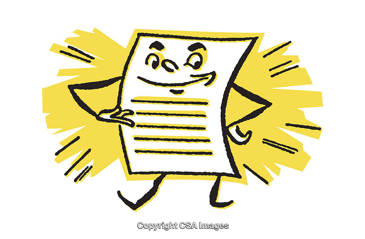 Cartoon Illustration of Happy Paper Document with Cheerful Expression