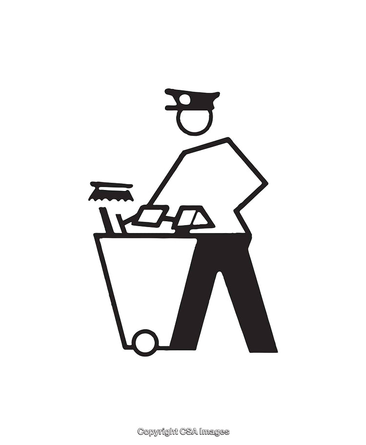 Minimalist Black and White Icon Depicting a Sanitation Worker