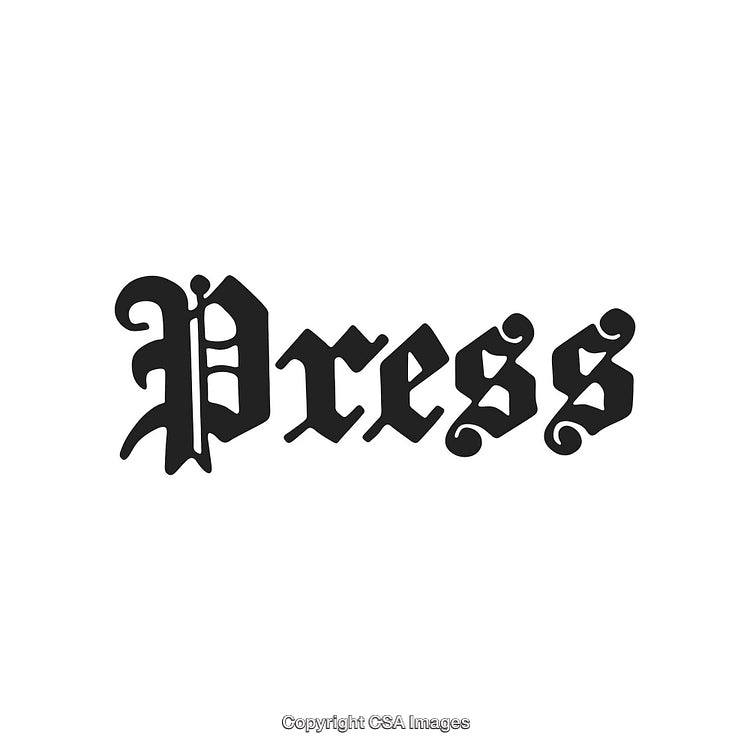 Decorative Gothic Style Text of the Word Press on White Background