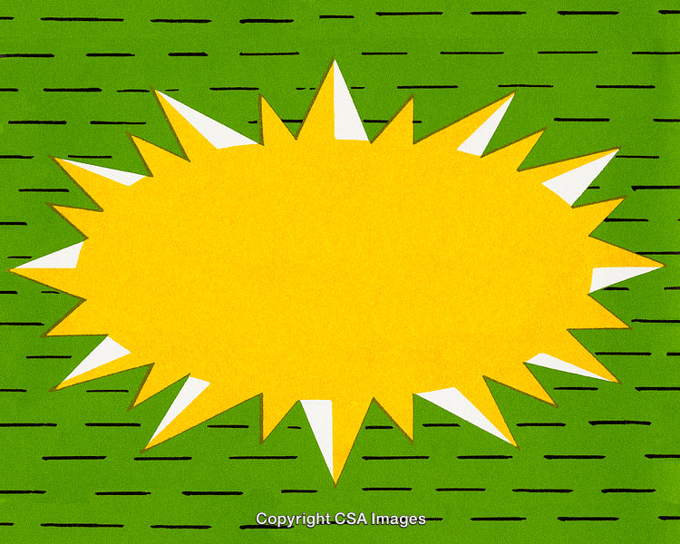 Yellow Starburst Design on Green Background with Black Lines