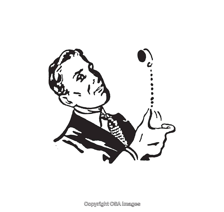 Vintage Line Art of a Man Flipping a Coin