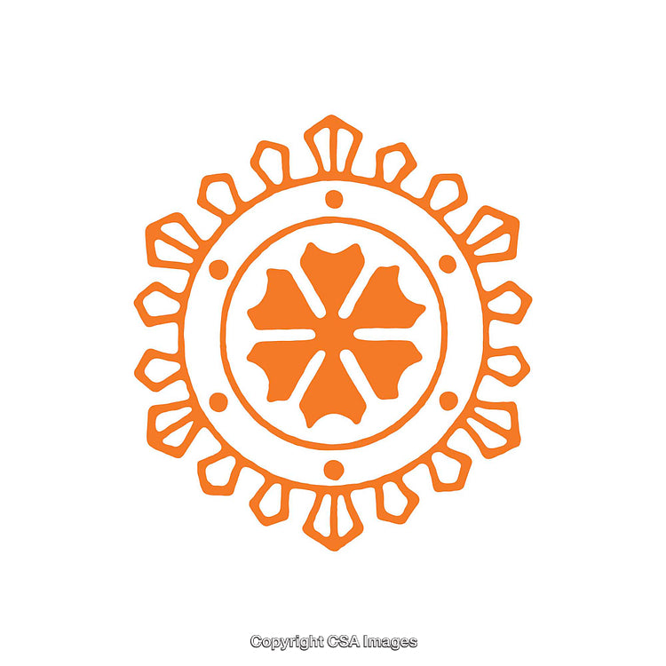 Orange Geometric Shape Resembling a Decorative Wheel or Emblem Design