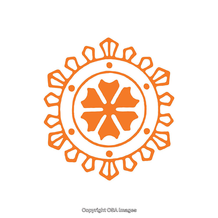 Orange Geometric Shape Resembling a Decorative Wheel or Emblem Design