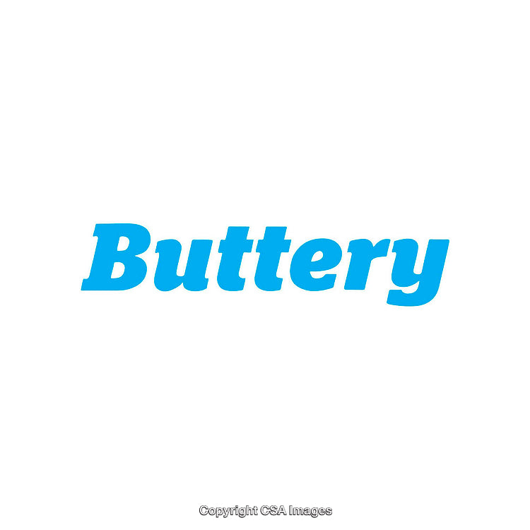 Bold Blue Text Reading "Buttery" on a Minimal White Background