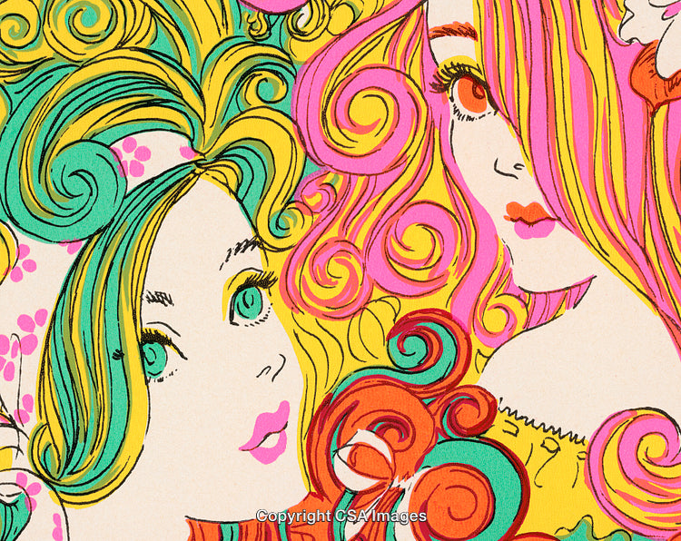 Colorful Artistic Illustration of Two Women With Vibrant and Swirling Hair