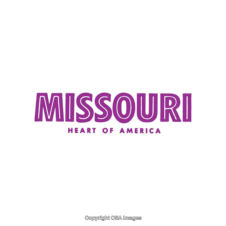 Missouri Text in Purple with Heart of America Slogan
