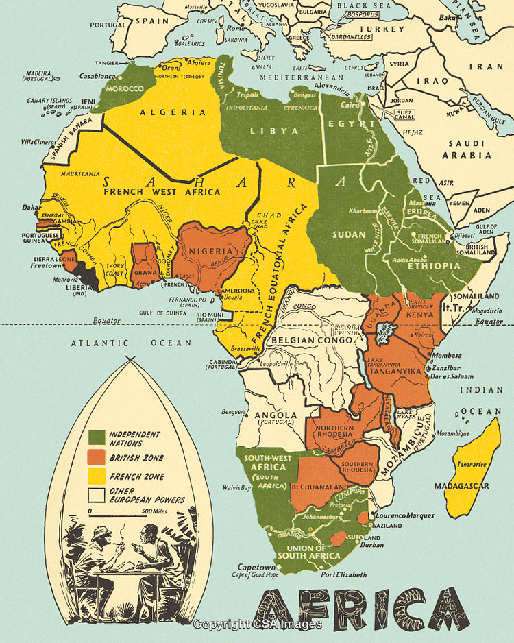 Historical Map Depicting African Regions Under Colonial Influence in Early 20th Century
