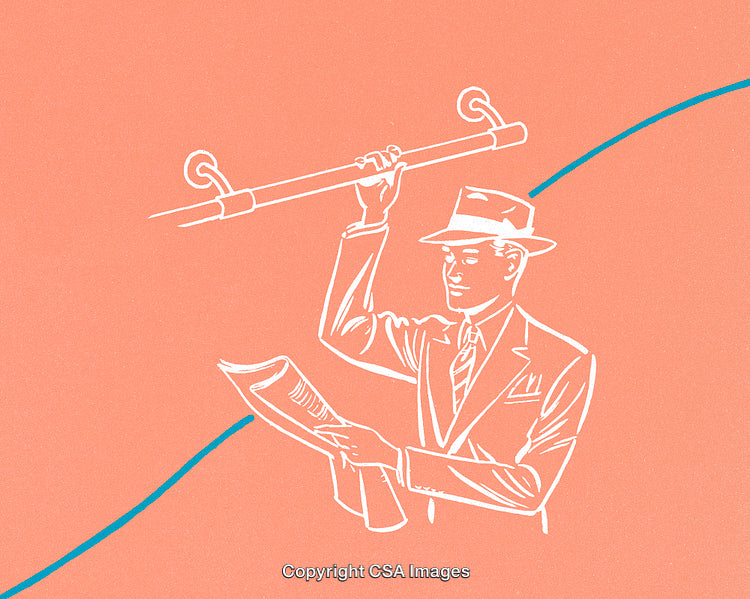 Vintage Illustration of a Businessman Holding a Bar and a Newspaper