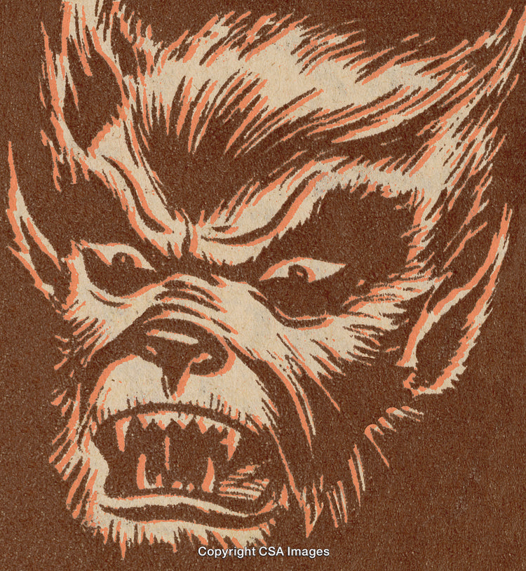 Vintage Illustration of a Fierce Werewolf in Retro Artistic Style
