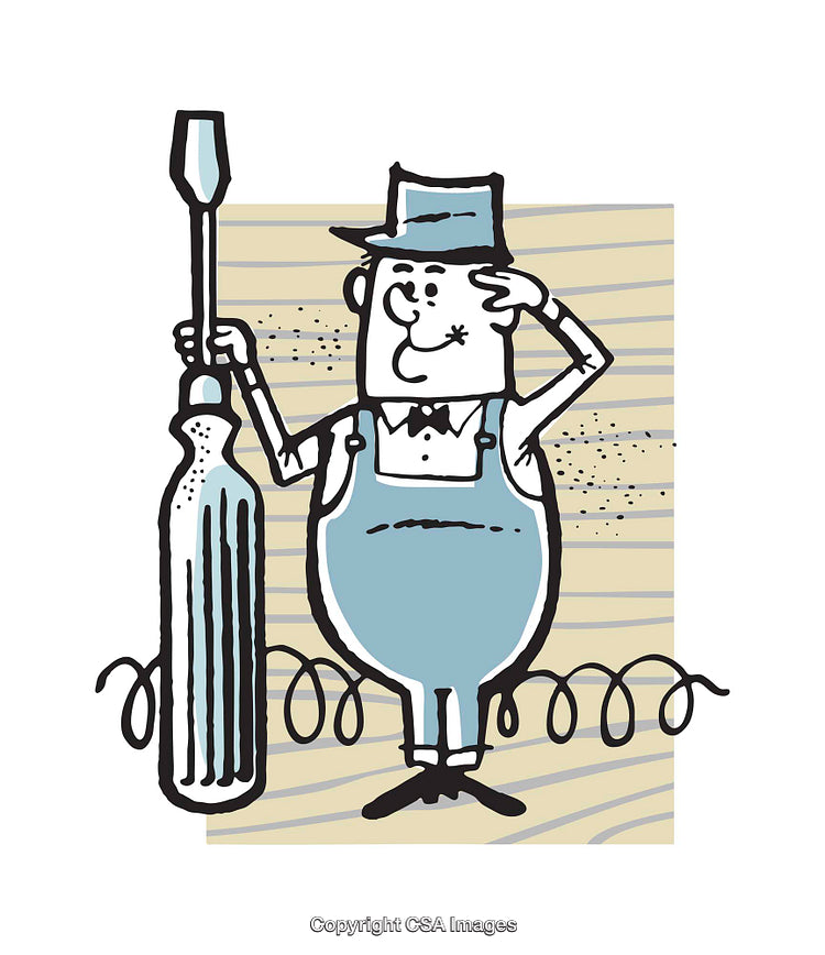 Vintage Illustration of Cartoon Character with Bottle and Spirals Background