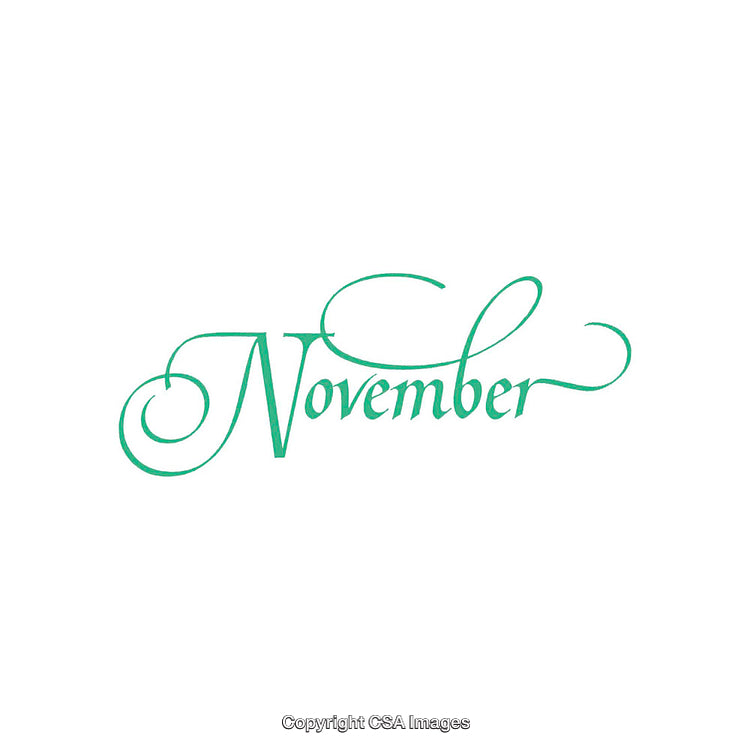 Elegant November Text in Decorative Green Script Calligraphy