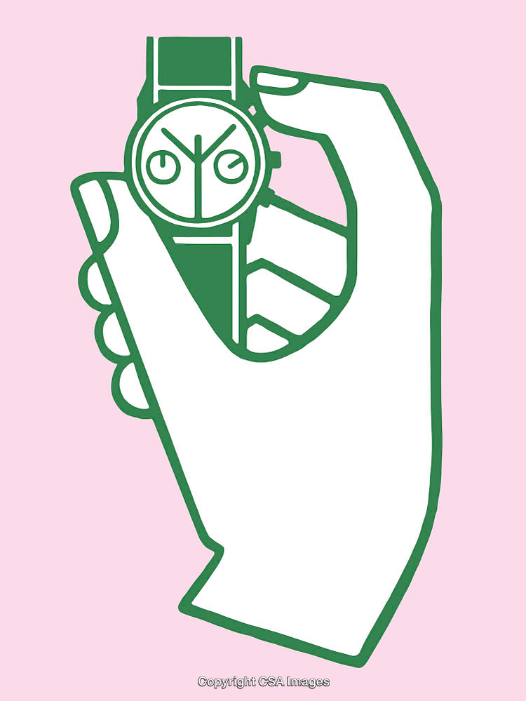 Illustrated Hand Holding Modern Watch with Minimalist Line Art Design