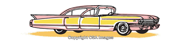 Vintage Pink and Yellow Classic Car Illustration with Retro Styling