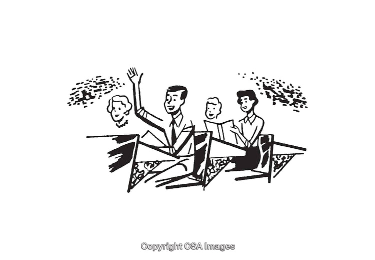 Black and White Illustration of a Classroom Scene with Students
