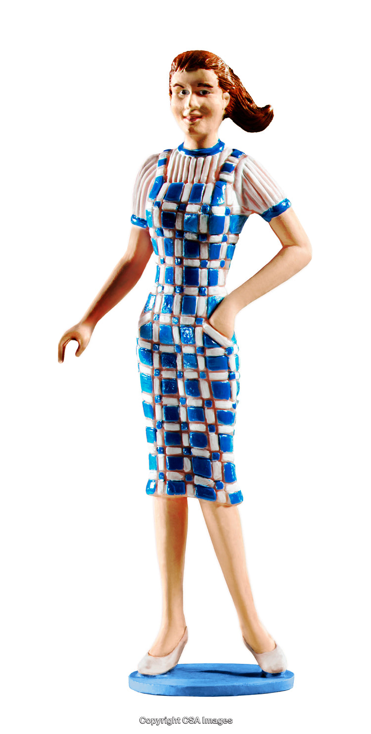 Colorful Figurine of a Woman in a Stylish Checkered Dress