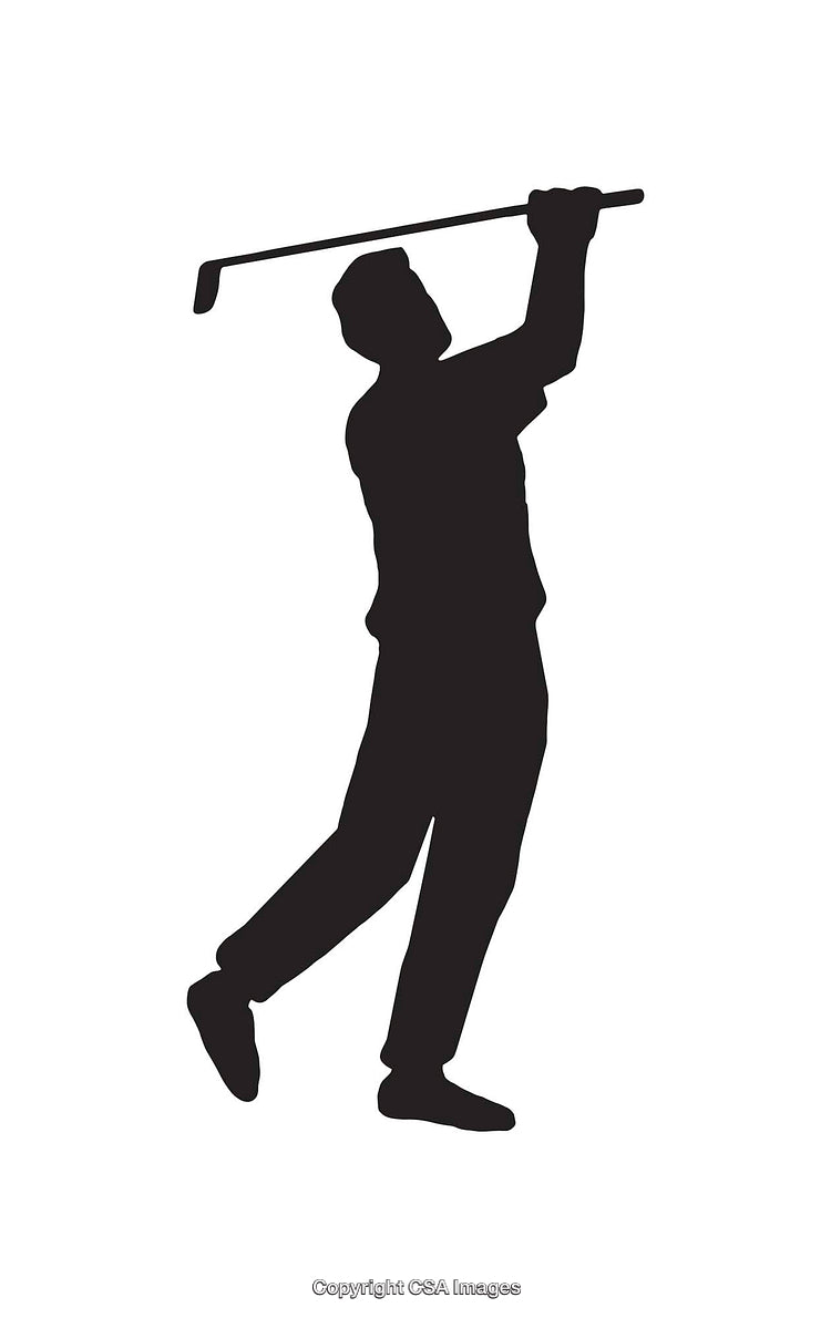 Silhouette of a Golfer Swinging Club in Black and White Line Art