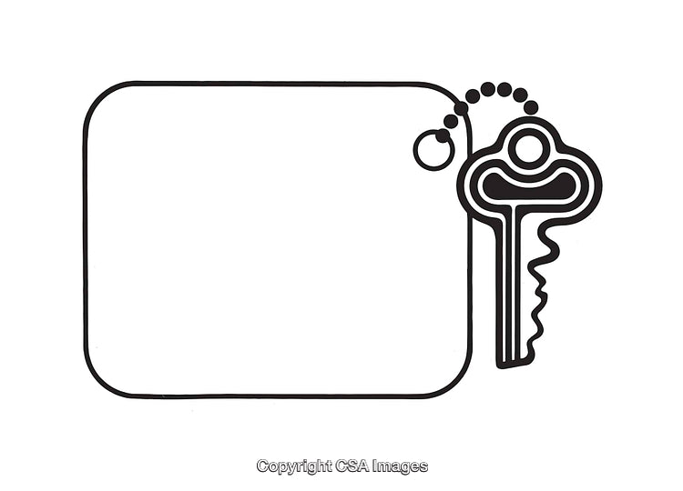 Minimalistic Black and White Line Art Design of a Key with Tag