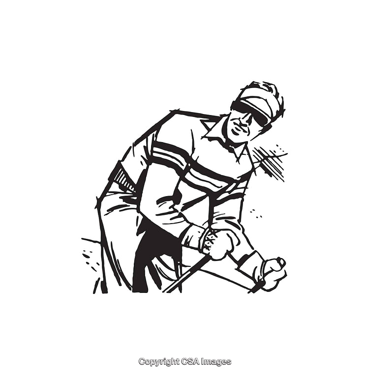 Black and White Line Art of a Man Playing Golf Focusing on His Swing
