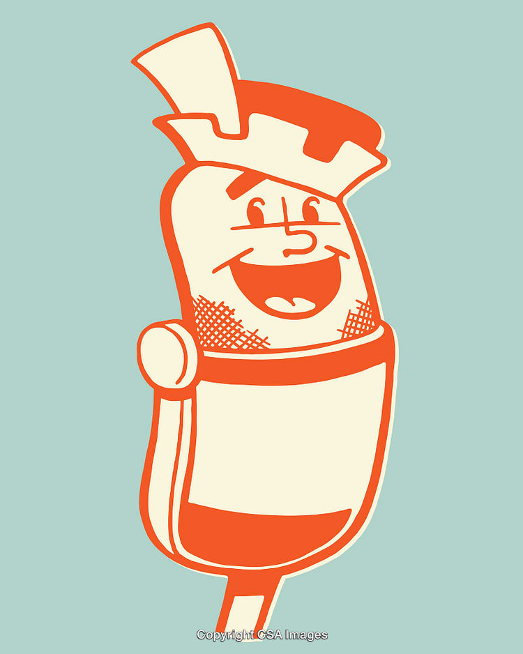 Retro Style Illustrated Microphone Character With Cheerful Expression