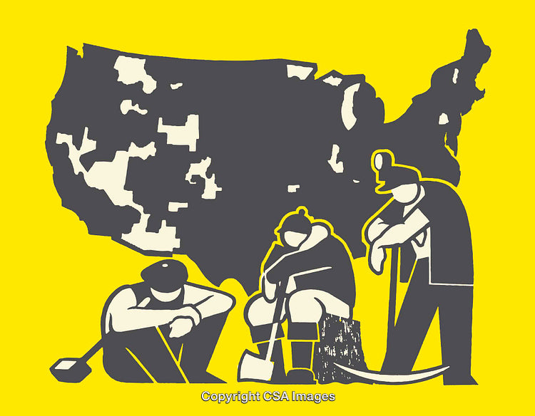 Illustration of Workers and United States Map on Yellow Background