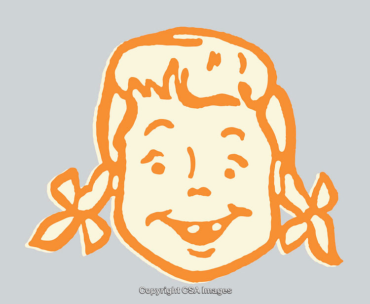 Colorful Line Art Illustration of a Happy Young Girl With Braids