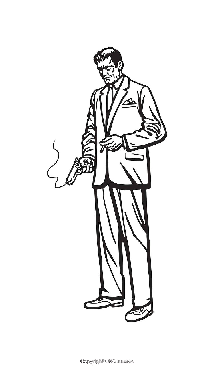Stylish Businessman Holding a Smoking Gun in Sleek Black and White Art