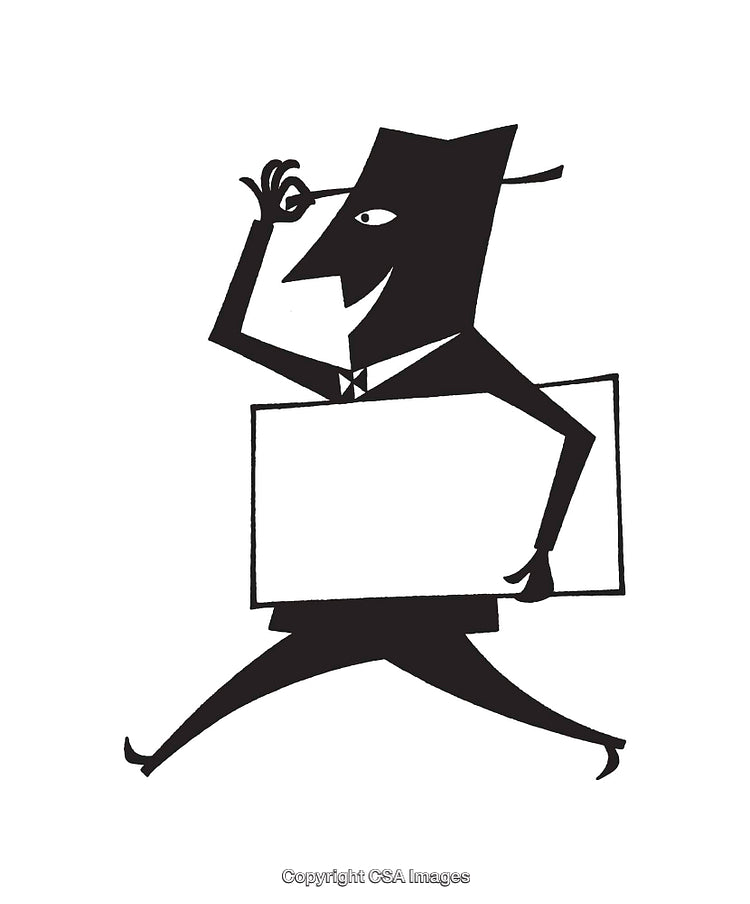 Abstract Black and White Illustration of a Joyful Businessman Character