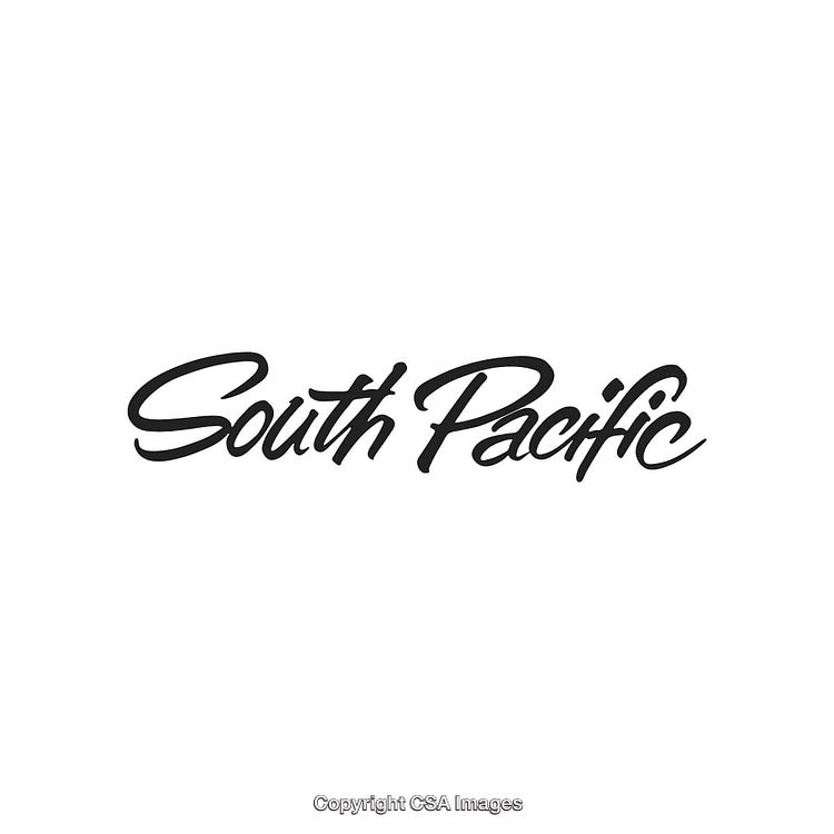 Stylized South Pacific Typography on a White Background in Bold Font