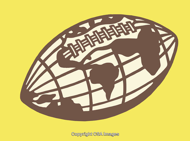 Illustration of a Football Designed with Earth Patterns on a Yellow Background