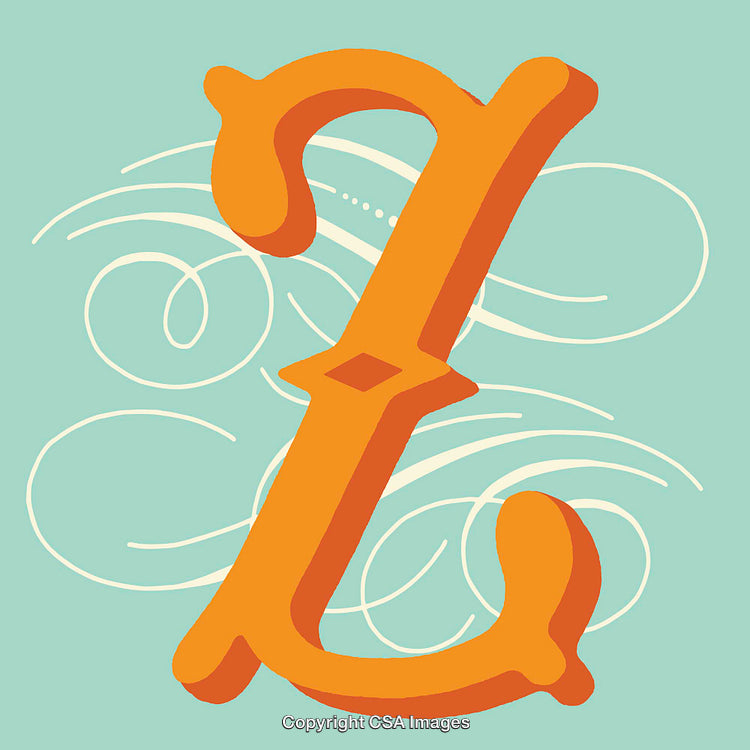 Stylized Orange Letter Z With Decorative Swirls on Blue Background