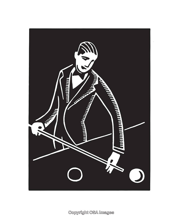 Black And White Line Art Illustration of Man Playing Billiards