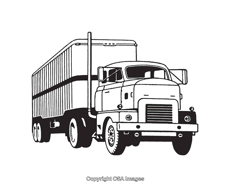 Monochrome Line Art Illustration of a Classic Freight Truck Transporting Goods