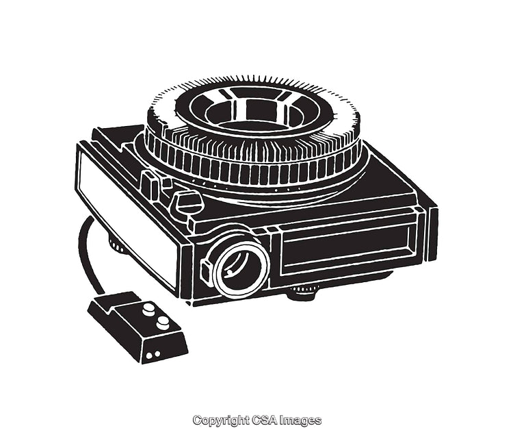 Black and White Line Illustration of a Vintage Slide Projector
