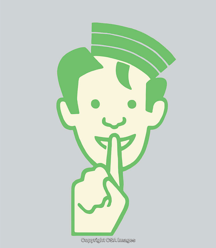 Minimalist Green Line Art Illustration Featuring a Shushing Emoji