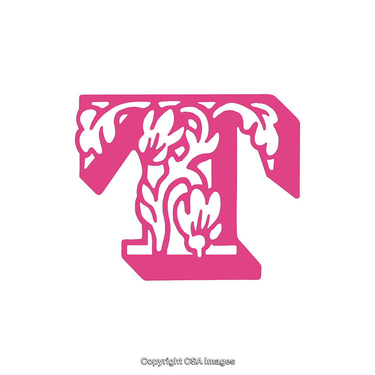 Intricate Floral Pink Letter T Design on White Background