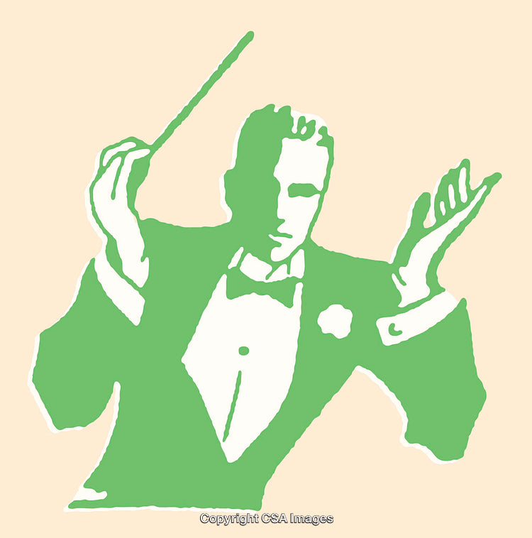 Stylized Illustration of a Conductor Leading a Musical Performance