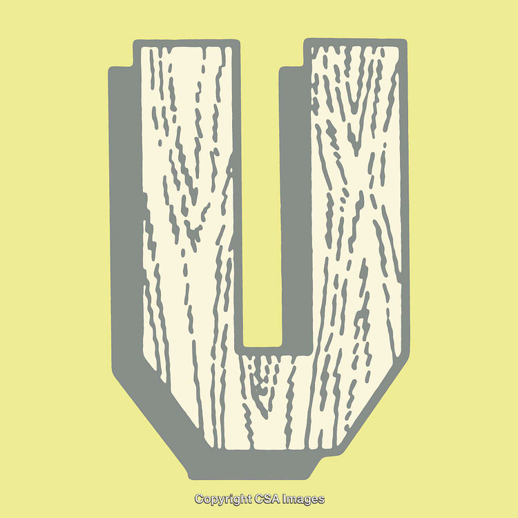 Stylized Wooden Letter U on Light Green Background