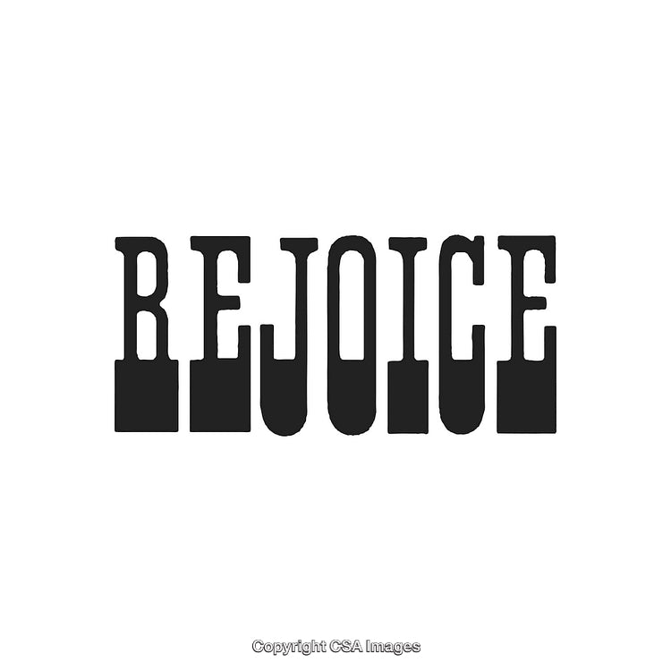 Black Inspirational Typography with the Word Rejoice in Vintage Style