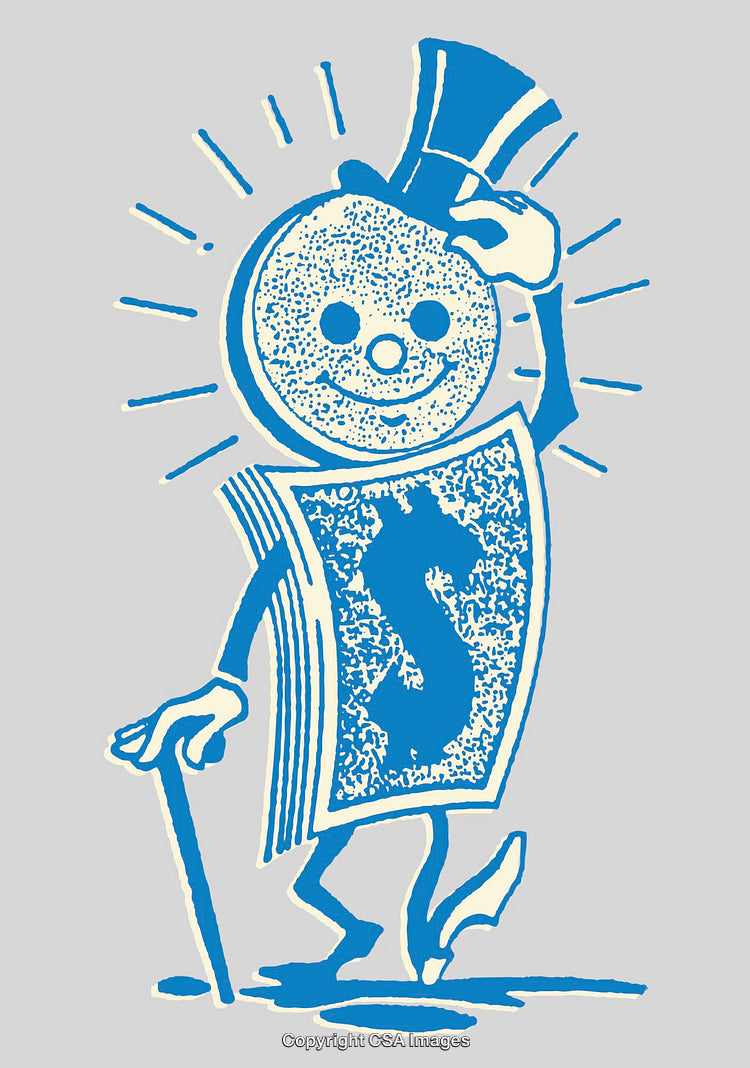 Illustration of a Dollar Character With a Hat and Cane