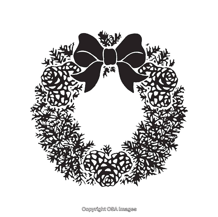 Black And White Wreath Line Art Holiday Illustration